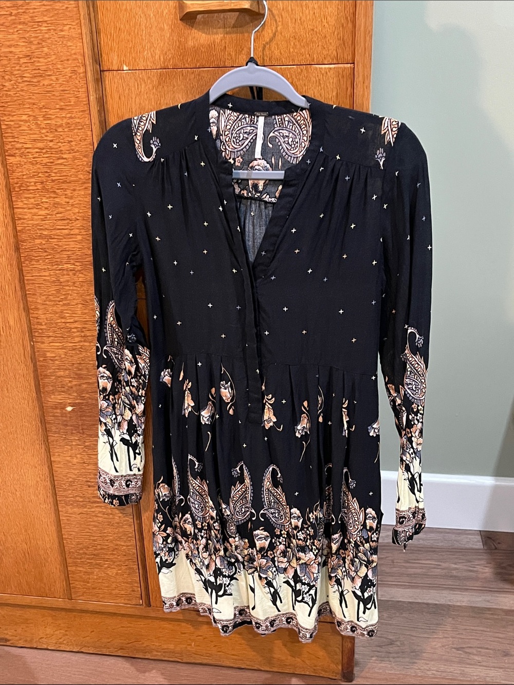 Free People Black Paisley & Floral Long-Sleeve Dress